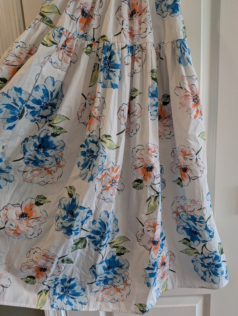 Abercrombie & Fitch Ruffle Strap Smocked Midi Dress Floral Poplin White Size XS - Picture 6 of 15